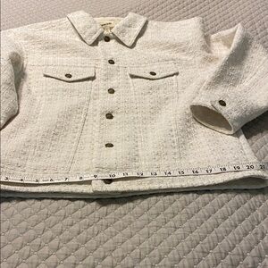 Open Edit Oversized Tweed Trucker Jacket Women's Medium Ivory Button Front NEW